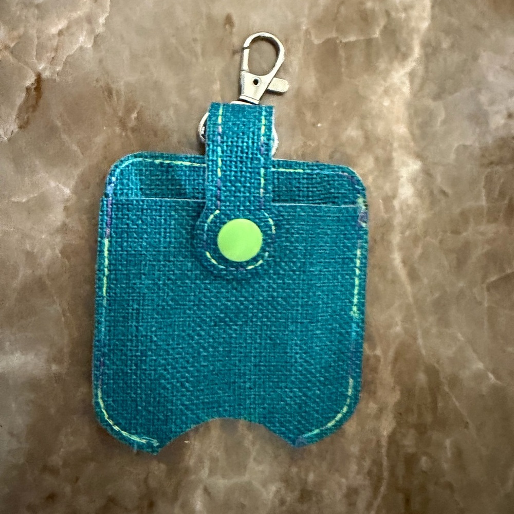 Teal hand sanitizer holder, clip on, key chain